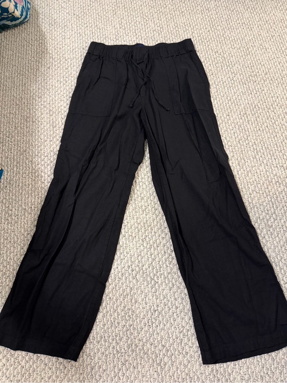 GAP Black Wide-Leg Drawstring Pants with Patch Pockets